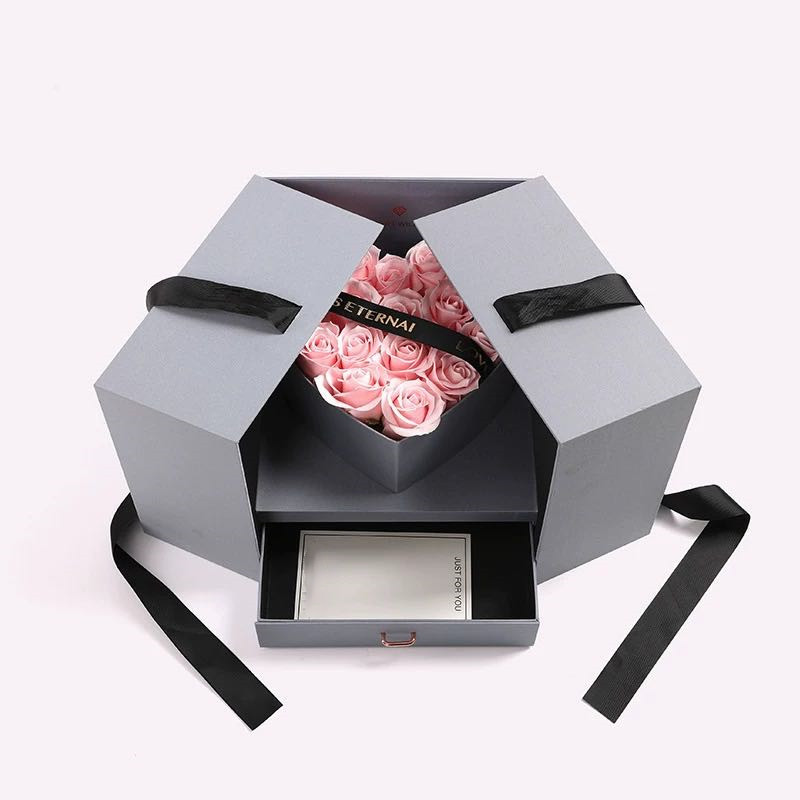 Factory Manufacturer Custom Logo Popular Luxury Packing Fancy Paper Flower Roses Shipping Slide Packaging Drawer Gift Box