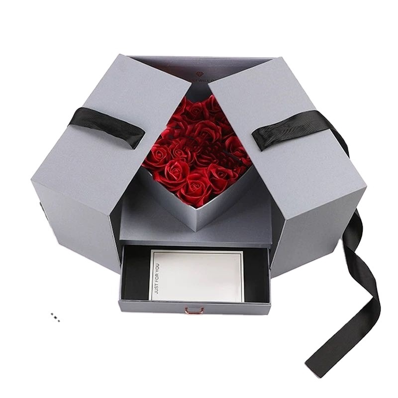 Factory Manufacturer Custom Logo Popular Luxury Packing Fancy Paper Flower Roses Shipping Slide Packaging Drawer Gift Box