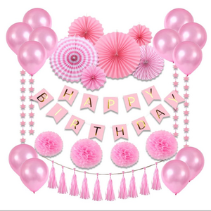 Birthday Party Decoration Set for Girls 35 Pieces Pink Baby Shower Supplies for Girls  Paper Fans paper tassels  star garland