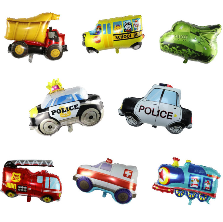 Hot sale mini cartoon Engineering tank train Policeman  car party School bus decoration aluminum balloon