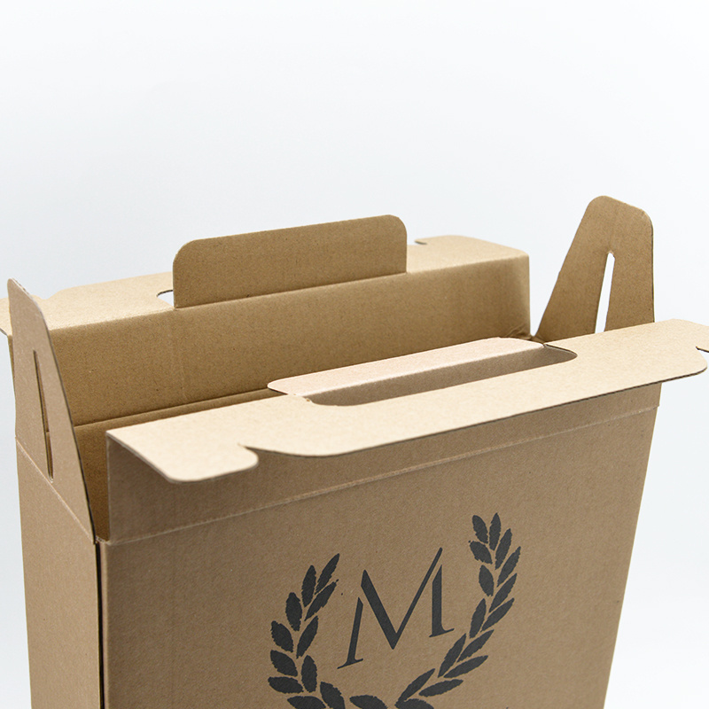 Custom Corrugated Cardboard Branded Carrier Paper Packaging 3/6 Pack Bottle Juice Wine Carrier Gable Handle Box