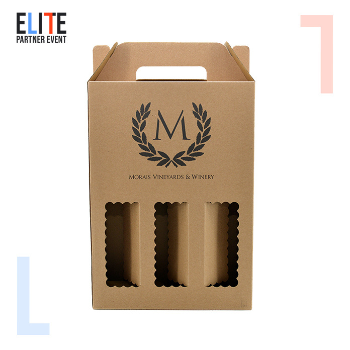 Custom Corrugated Cardboard Branded Carrier Paper Packaging 3/6 Pack Bottle Juice Wine Carrier Gable Handle Box