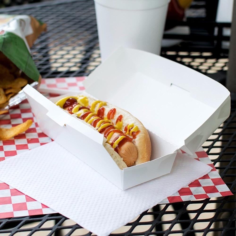 Wholesale Custom Clamshell Hot Dog Box Disposable Blank White Hinged Paper Hot Dog Tray