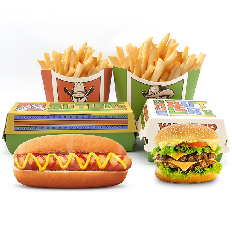 Custom Clamshell Food Packaging Disposable Kraft Paper Foodgrade Packing Burger Box Burger Food Box Packaging Hamburger Boxes