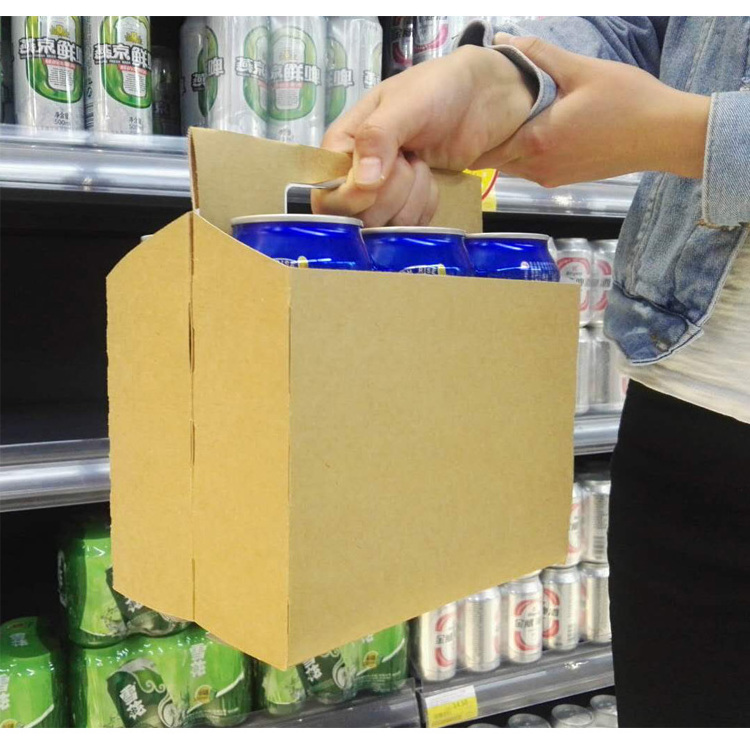 Eco-Friendly 3 4 6 8 bottle pack wine beer corrugated box carrier beer shipping box with handle