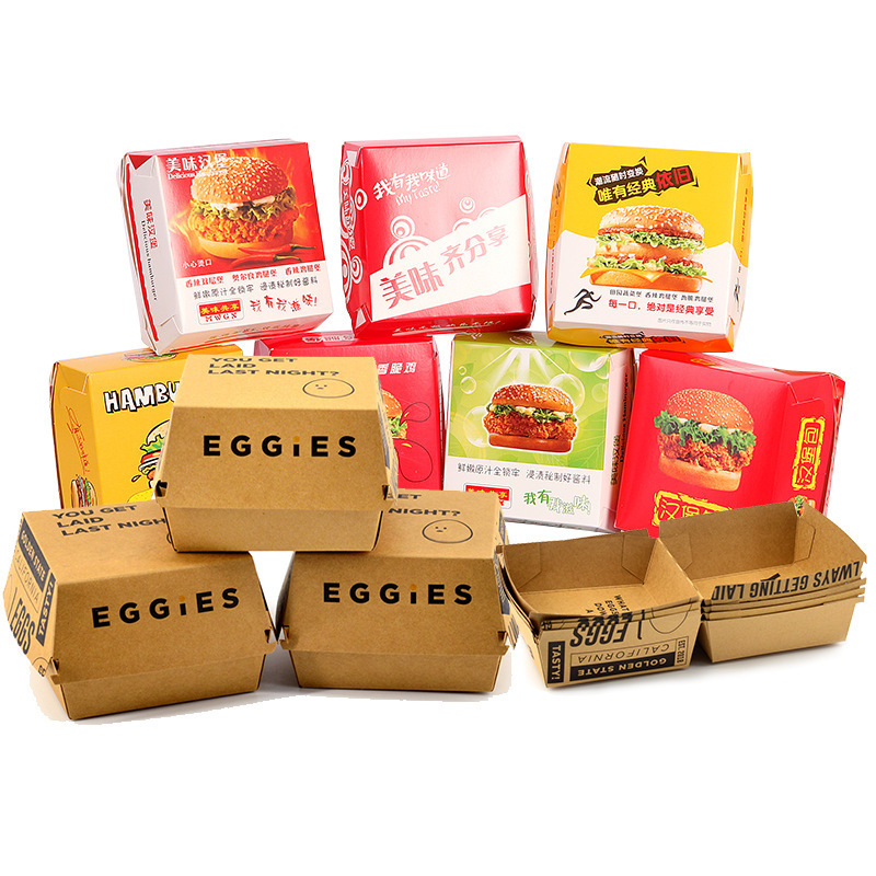 Custom Clamshell Food Packaging Disposable Kraft Paper Foodgrade Packing Burger Box Burger Food Box Packaging Hamburger Boxes