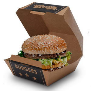 Custom Clamshell Food Packaging Disposable Kraft Paper Foodgrade Packing Burger Box Burger Food Box Packaging Hamburger Boxes