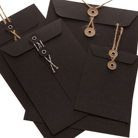 Custom Printing Mini Jewelry Packaging Black Brown Kraft Paper Envelope with Button and String