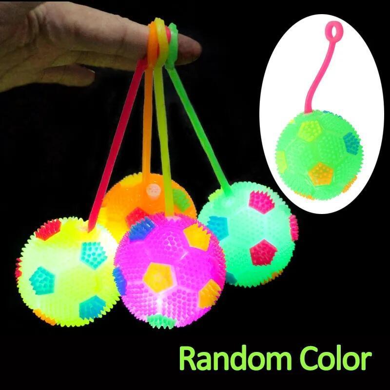 Bouncy Ball Toy Glowing Rubber Bouncing Ball with Rope Luminous Football Colorful Crystal Ball Kids Creative Luminous Toys