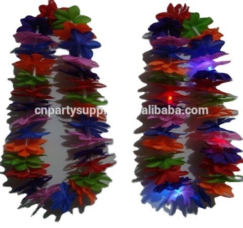 Party Dots LED Light Up Hawaiian Luau Flower Lei Ruffled Flowers Necklaces Hawaiian Luau Lei Beach Party Decorations