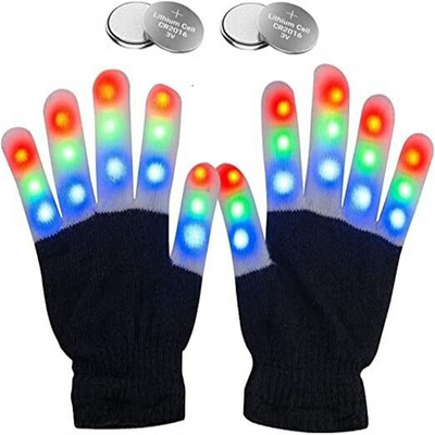 Novelty Party Glow Party Supplies Glowing Gloves LED Rave Flashing Glove Glow 7 Mode Light Up Finger Tip Lighting Black