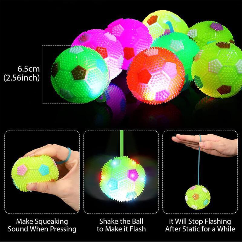 Bouncy Ball Toy Glowing Rubber Bouncing Ball with Rope Luminous Football Colorful Crystal Ball Kids Creative Luminous Toys