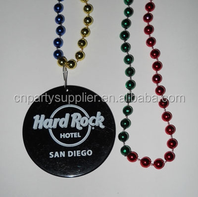 Custom Bead Medallion Necklace Mardi Gras Beads With Printed Pendant Cheap Bead Necklaces For Christmas Decoration