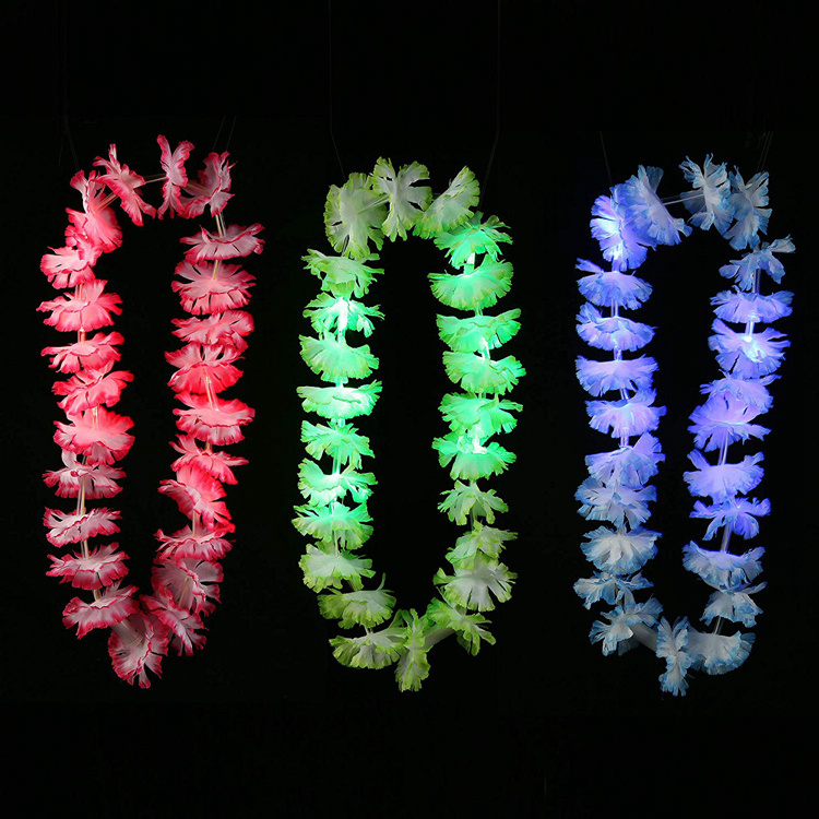 LED Hawaiian Lei Party Decoration Light Up Flower Leis For Hawaiian Luau Party Supplies Light Up Christmas Hawaii Lei Necklace