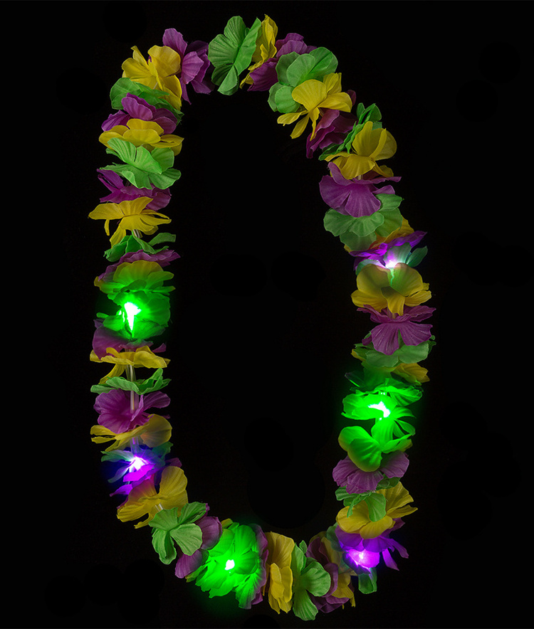 LED Hawaiian Lei Party Decoration Light Up Flower Leis For Hawaiian Luau Party Supplies Light Up Christmas Hawaii Lei Necklace