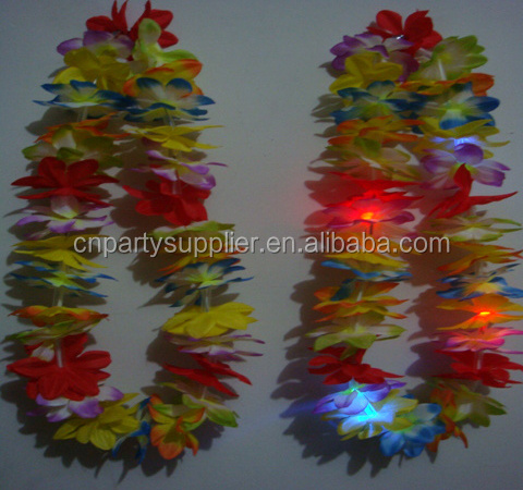 Party Dots LED Light Up Hawaiian Luau Flower Lei Ruffled Flowers Necklaces Hawaiian Luau Lei Beach Party Decorations