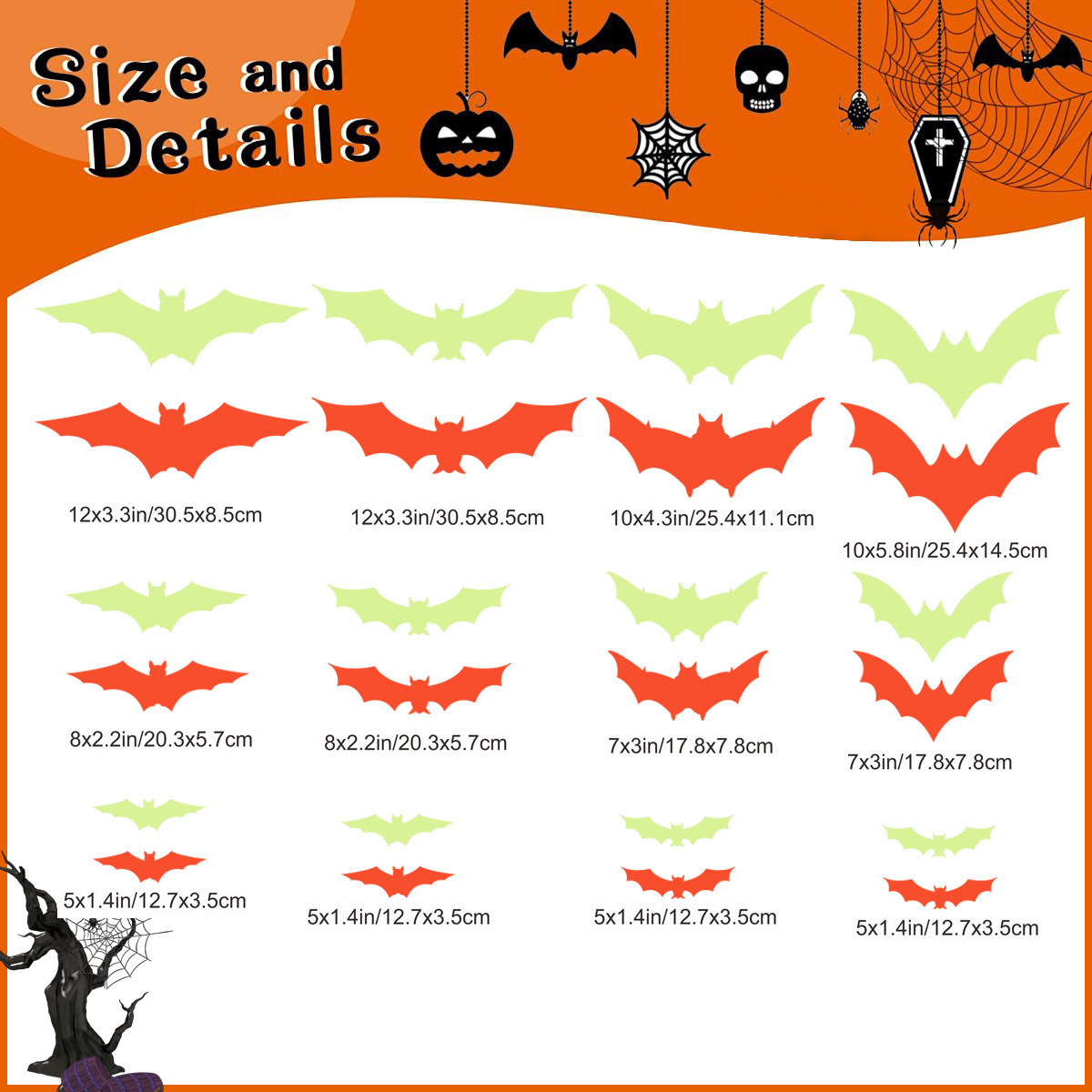 Hot sale 12Pcs 30cm Halloween 3D Glowing Bat Wall Sticker For Halloween Party Home Kids Room DIY Wall Decals