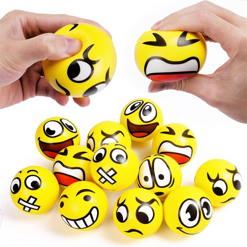 6.3cm Smile Face Foam Ball Squeeze Stress Ball Outdoor Sports Relief Toy Hand Wrist Exercise PU Toy Balls For Children