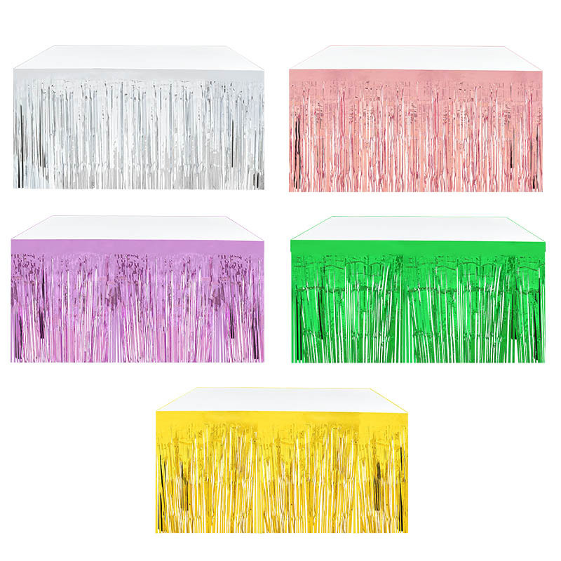 Disposable Metallic Foil Fringed Tinsel Table Skirts Streamer Curtains Backdrop for Wedding Birthday Christmas Halloween Party