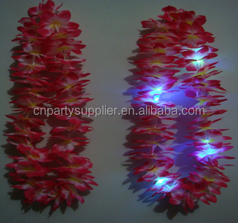 Party Dots LED Light Up Hawaiian Luau Flower Lei Ruffled Flowers Necklaces Hawaiian Luau Lei Beach Party Decorations