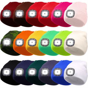 LED Beanie Hat with Light Unisex Warm Winter Hat with Lights LED Headlamp Cap Winter Knitted Night Lighted Hat Flashlight