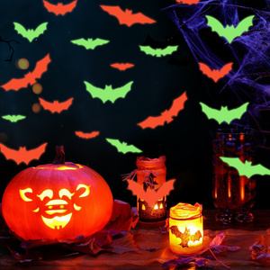 Hot sale 12Pcs 30cm Halloween 3D Glowing Bat Wall Sticker For Halloween Party Home Kids Room DIY Wall Decals