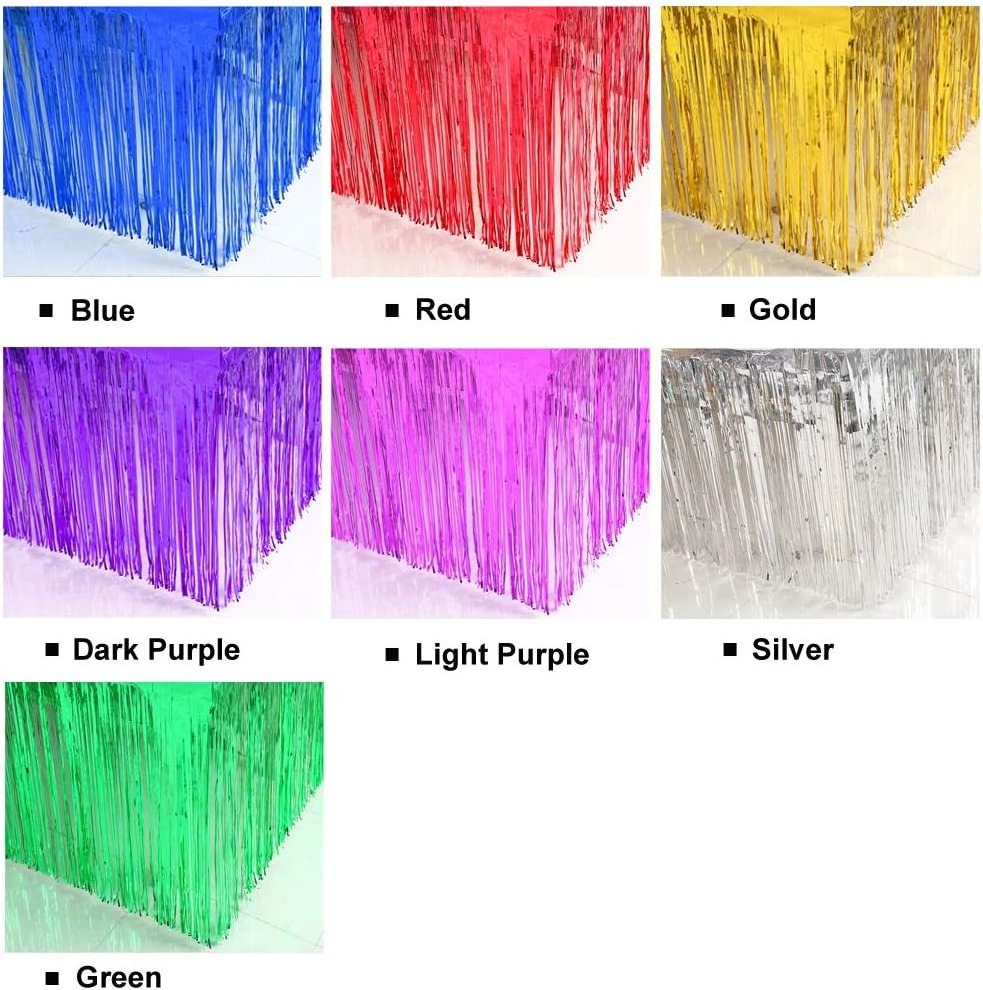 Disposable Metallic Foil Fringed Tinsel Table Skirts Streamer Curtains Backdrop for Wedding Birthday Christmas Halloween Party