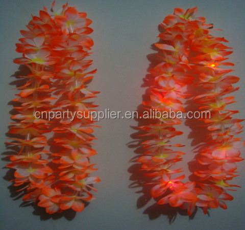 Party Dots LED Light Up Hawaiian Luau Flower Lei Ruffled Flowers Necklaces Hawaiian Luau Lei Beach Party Decorations