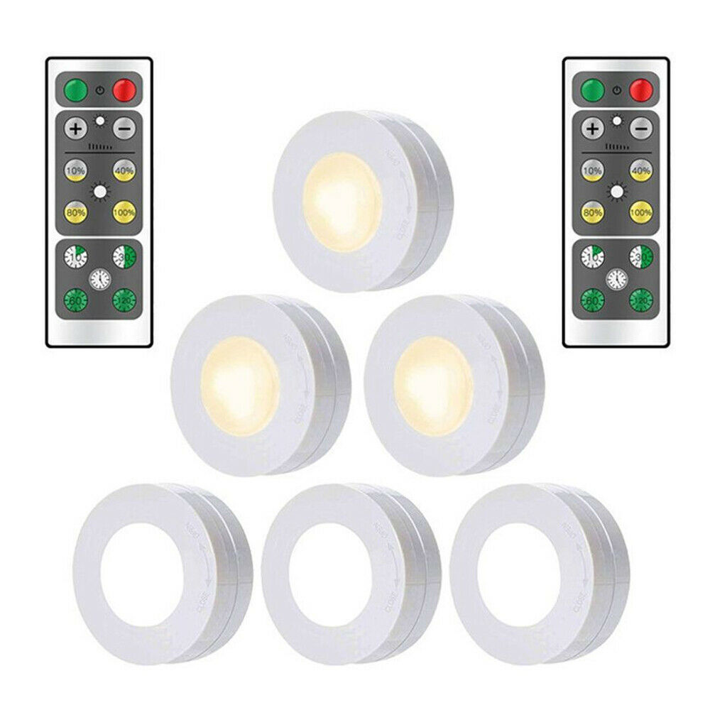 New Round Shape Wireless LED Puck Lights with Remote Control, Battery Powered Dimmable Kitchen Under Cabinet Lighting