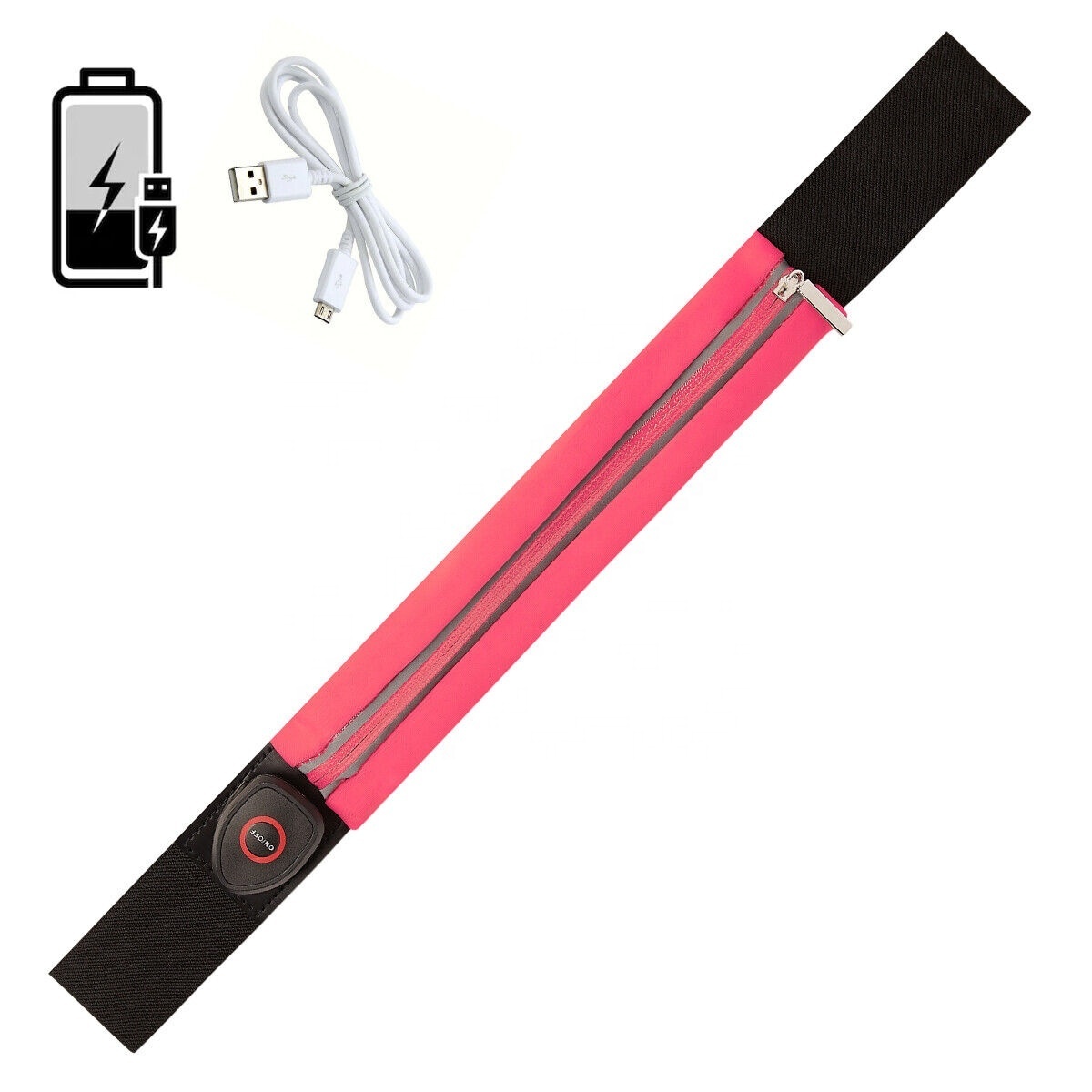 Hot Sale Custom Adjustable Reflective Elastic Running Sport Waist Belt PVC Plastic Keychain for Parties LED Luminous Bag