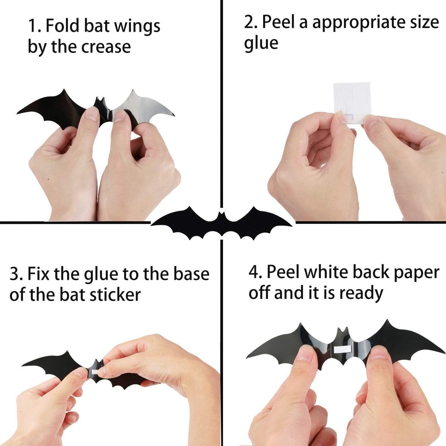 Hot sale 3D Bats Sticker 4 Sizes PVC Halloween Wall Decoration Set Removable Waterproof Indoor Outdoor Window Decals