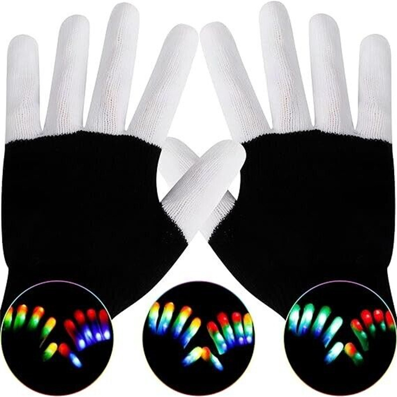 Novelty Party Glow Party Supplies Glowing Gloves LED Rave Flashing Glove Glow 7 Mode Light Up Finger Tip Lighting Black