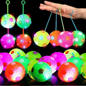 Bouncy Ball Toy Glowing Rubber Bouncing Ball with Rope Luminous Football Colorful Crystal Ball Kids Creative Luminous Toys