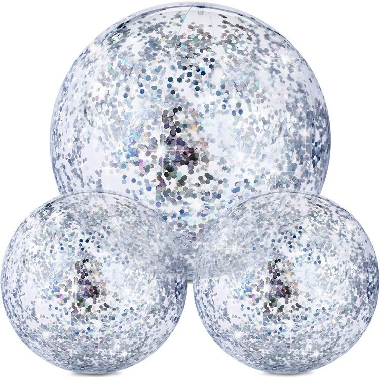 Popular Silver Glitter Beach Ball Sequin Inflatable Beach Ball Confetti Beach Ball Pool Toys For Swimming Outdoor Summer