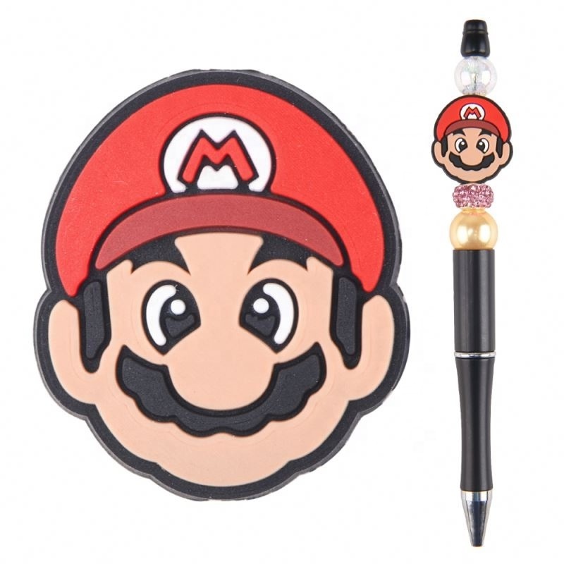 Custom Wholesale Diy Eco-friendly Soft Silicone mario Beads Chew Character Silicone Focal Beads For Pens Making