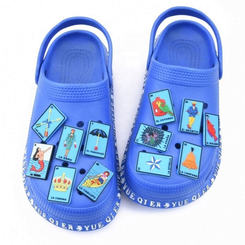 Popular Mexican Loteria Playing Card shoe charmsfor DIY Shoes Sandal Cute Popompurin shoe charms for Kids gift