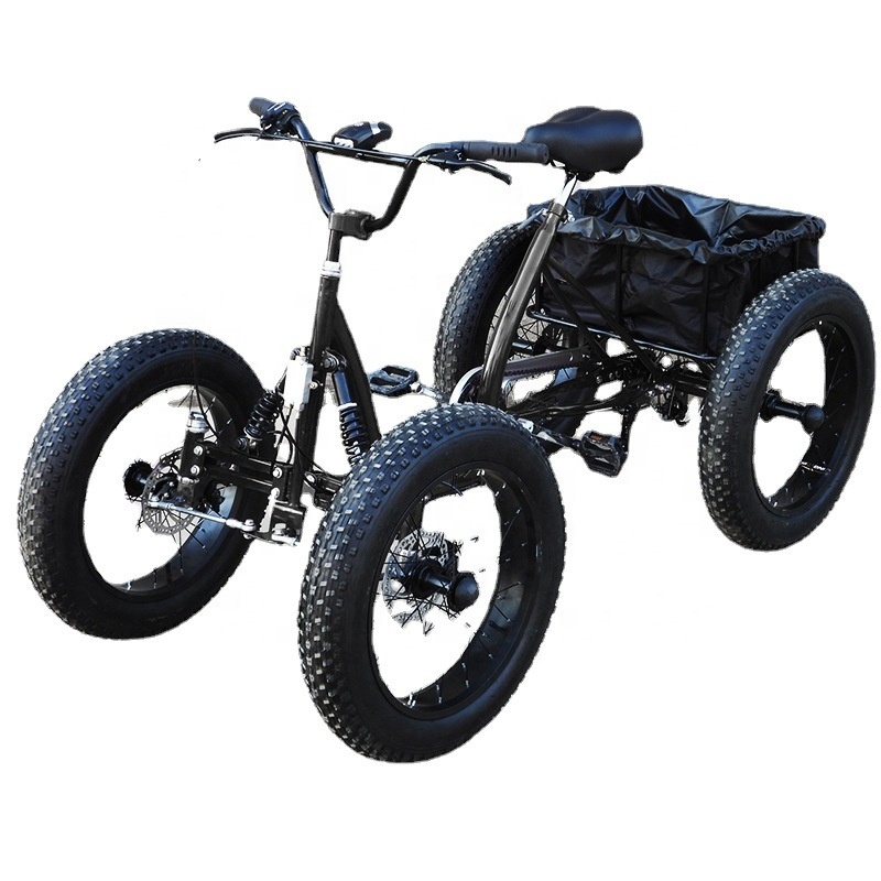 2024 new style The latest fat tire pedal quad bike snow quad bike 4 wheel bicycle for sale four wheel adult bike