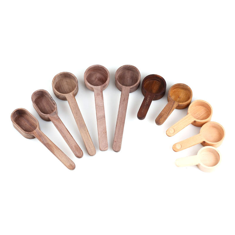 Factory direct sales Beech Wood 5g/8g/10g Measuring Spoon Short Handle Walnut Wooden Coffee Powder Bean Scoops Seasoning Spoons