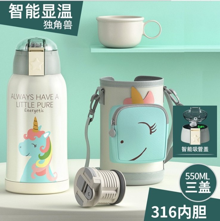 Hot seeling 5 kits kids stainless steel cartoon cute with cup set children's water bottle with straw manufacture direct sales