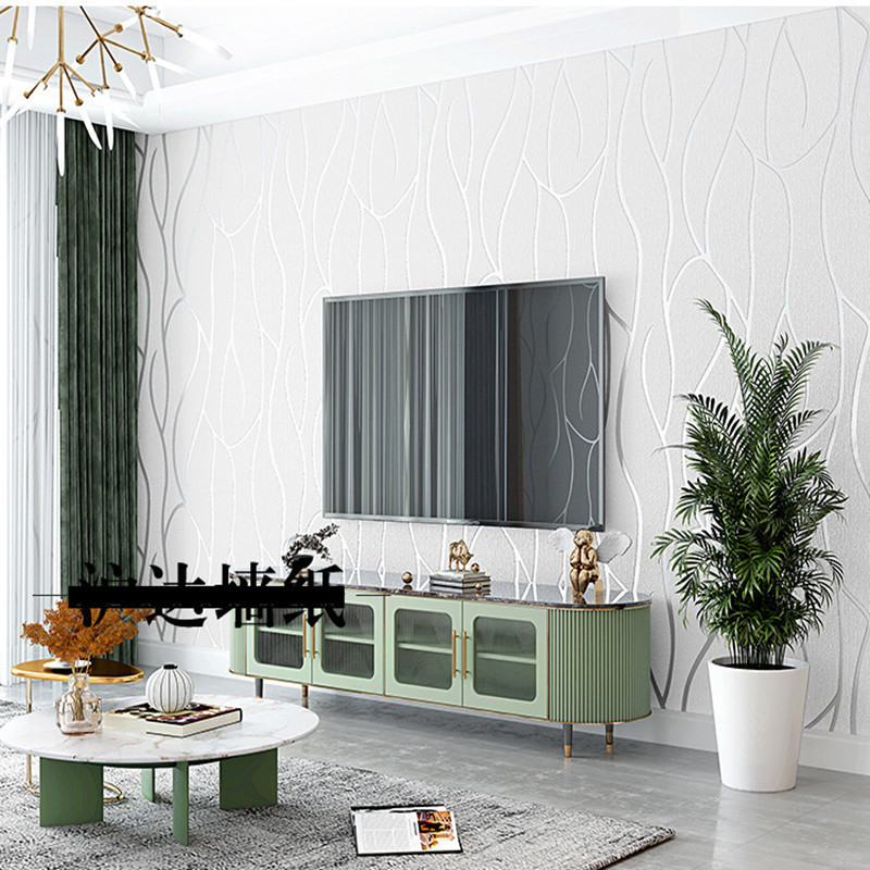 Modern minimalist 3D water wave pattern non-woven wallpaper with curved deer skin velvet TV background wall wallpaper