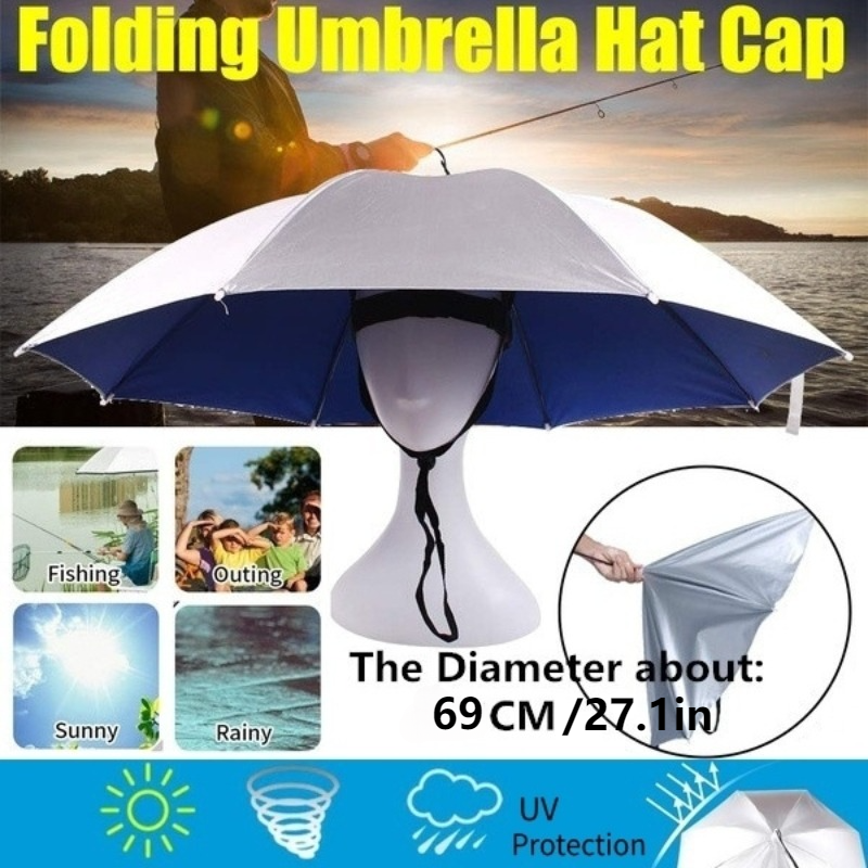 55cm UV Protection Umbrella Hat - Windproof Foldable Outdoor Custom Promotion Fan Gift Mini Sun Rain Hat Head Umbrella