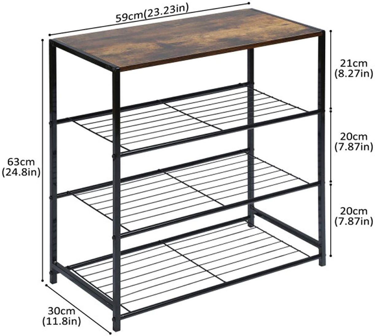 Shoe Storage Shelf with MDF Top Board and 4-Tier Metal Shoe Rack, All-Metal Shoe Tower Rustic Brown