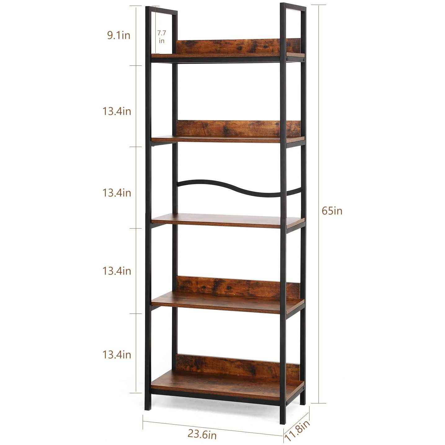 Wood 5 Tier Bookshelf Shelves Bookcase Craft Storage Shelf for Bedroom Living Room and Office