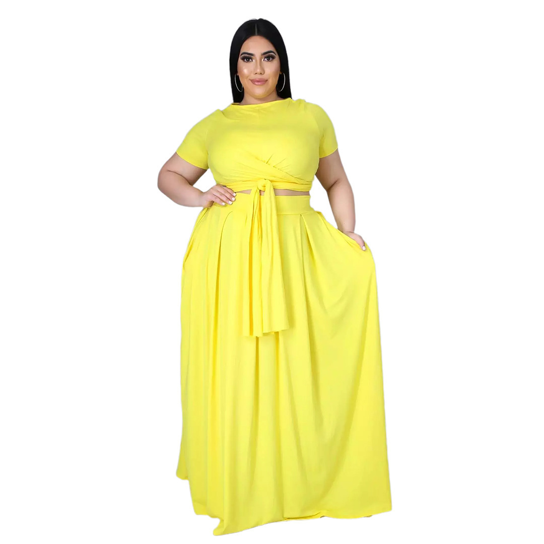 2021 5xl Solid Bandage Top Women And Pleated Skirt Plus Size Women Two Piece Skirt Set Plus Size Dresses