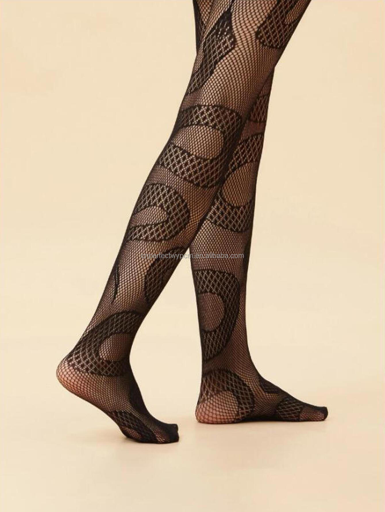 Wholesale Fashion Girls Black Sexy Mesh Nylon Stockings Floral Pattern Fishnet Pantyhose Tights Women