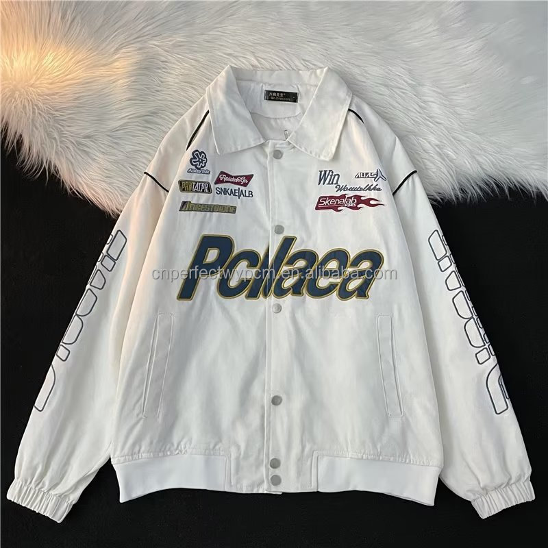 Wholesale Oem Cotton Motorcycle Jacket bicycle jackets  Custom Embroidery Logo Patch All Over Vintage Nascar Race Jacket Men