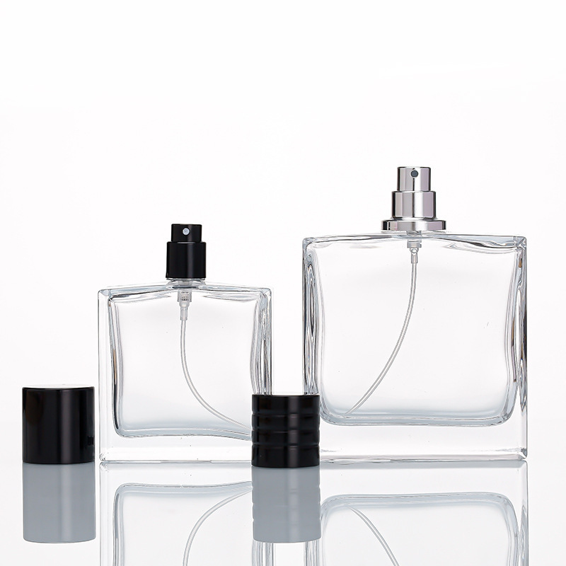 MUB  50 100ml square perfume transparent glass bottle press spray high-end sub-bottling