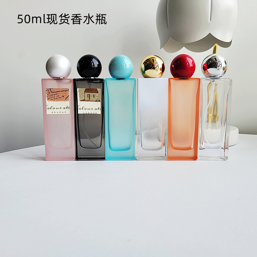 MUB Thick Flat Rectangle 50ml Crimp Glass Perfume Bottle Color Coating Luxury Clamp Parfum Spray Bottle