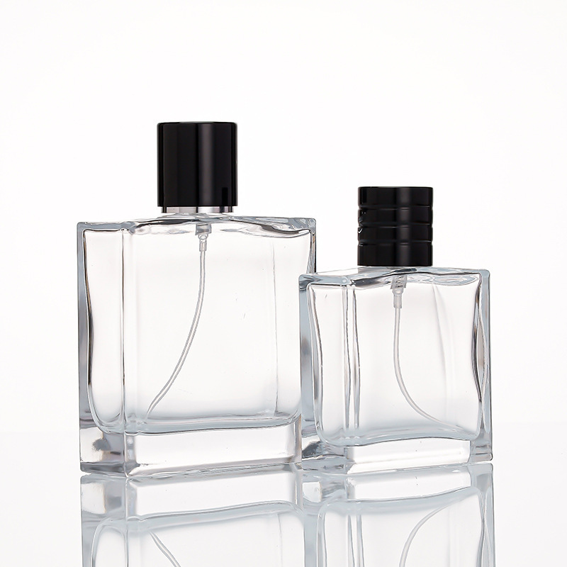 MUB  50 100ml square perfume transparent glass bottle press spray high-end sub-bottling