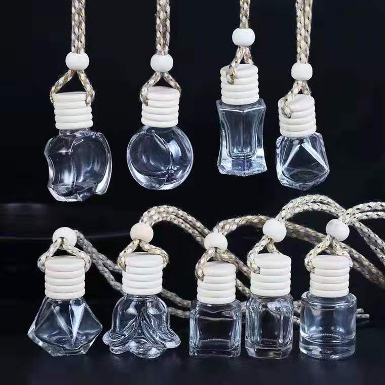 Mini Empty 5ml 8ml 10ml Various Shape Auto Parfum Diffuser Container Car Hanging Glass Bottles Air Freshener Car Perfume Bottle